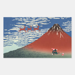 Fuji-Berge an Weihnachten, Japanische Kunst Rechteckiger Aufkleber