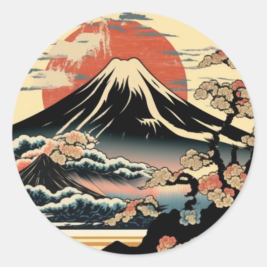 Fuji, Fugaku, Fujiyama, Ukiyo-e Art, Runder Aufkleber (Vorderseite)