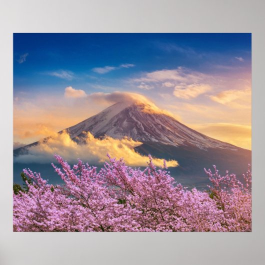 Fuji-Gebirge und Kirschblüten im Frühling in Japan Poster (Vorne)