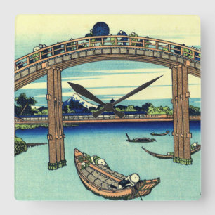 Fuji gesehen durch die Mannen Brücke bei Fukagawa Quadratische Wanduhr