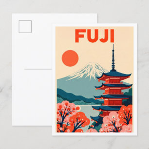 Fuji Japan Art Vintag Illustration Travel Postkarte