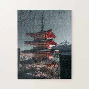 Fuji Japan Pagode Kirschblüten Puzzle