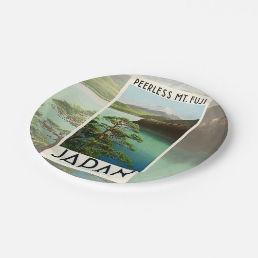 Fuji Japan Reiseplakat Vintage Kunst Pappteller (Schrägansicht)