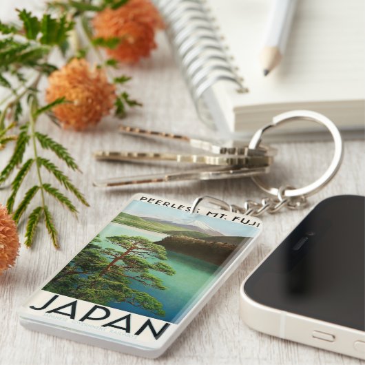 Fuji Japan Reiseplakat Vintage Kunst Schlüsselanhänger (Vorderseite rechts)