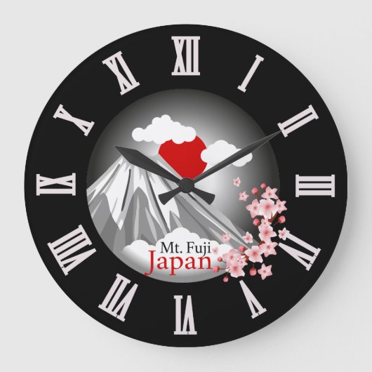 Fuji mit Cherry Blossom Abstrakte Landschaft Große Wanduhr (Vorderseite)