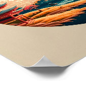 Fuji mit japanischer Landschaft im Vintagen Stil. Poster (Ecke)