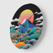 Fuji Sonnenuntergang und Kirschblüten Große Wanduhr (Winkel)