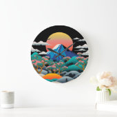 Fuji Sonnenuntergang und Kirschblüten Große Wanduhr (Zuhause)