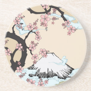 Fuji und Kirschblüte Sandstein Untersetzer