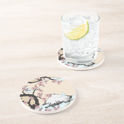 Fuji und Kirschblüte Sandstein Untersetzer (Seite)