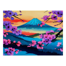 Fuji und Sakura Blossom Landschaftliche Kunst Poster