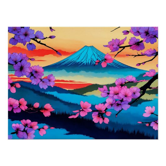 Fuji und Sakura Blossom Landschaftliche Kunst Poster (Vorderseite)