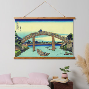 Fuji unter der Mannen-Brücke bei Fukagawa Hokusai Wandteppich Mit Holzrahmen