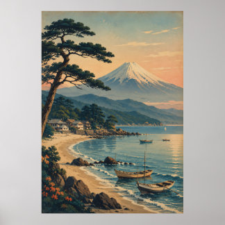 Fujiberg Strand im Mondlicht Vintage Japanische La Poster
