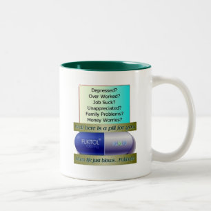 Fukitol, Job ist zum Kotzen, über gearbeitet, Zweifarbige Tasse