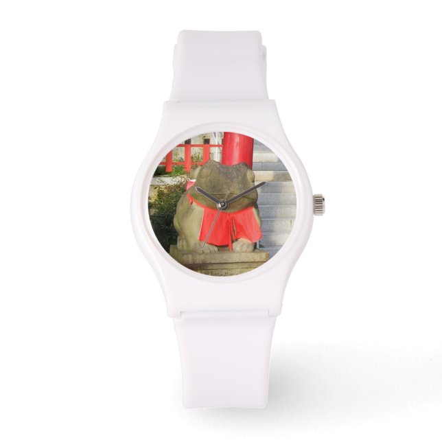 Fuku Kaeru 福 か え Fortune Frog mit Red Yodarekake Armbanduhr (Vorderseite)