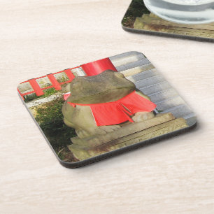 Fuku Kaeru 福 か え Fortune Frog mit Red Yodarekake Getränkeuntersetzer