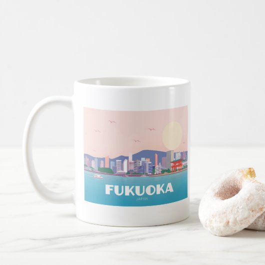 Fukuoka Japan Pastel Travel Kaffeetasse (Mit Donut)