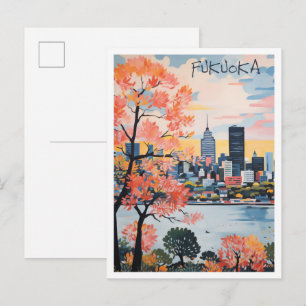 Fukuoka Japan Vintage Reise Kunst Postkarte