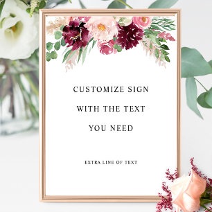 Full Custom Text, Burgundy Blush Pink Wedding Sign Poster