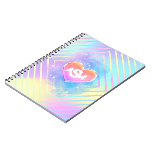 Full Monogram Magic Heart Uni Ruled Notebook Notizblock (Linke Seite)