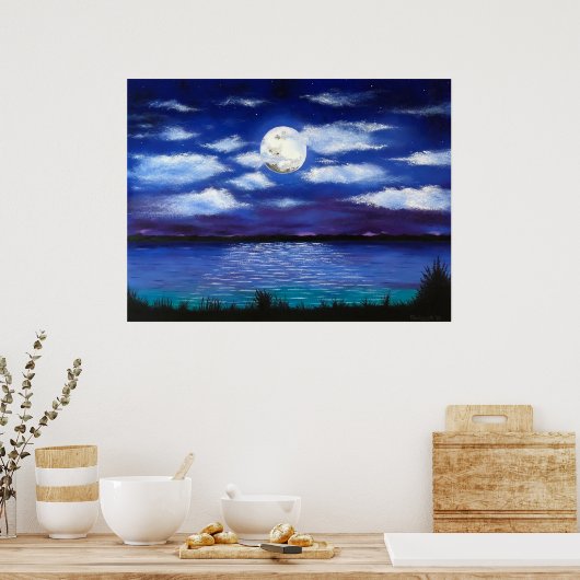 "Full Moon" Abend Ocean Scene Art Poster Print (Küche)