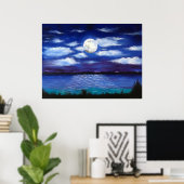 "Full Moon" Abend Ocean Scene Art Poster Print (Heimbüro)