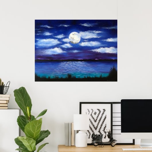 "Full Moon" Abend Ocean Scene Art Poster Print (Heimbüro)