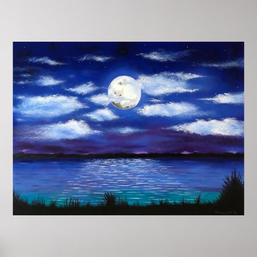 "Full Moon" Abend Ocean Scene Art Poster Print (Vorne)