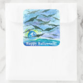 Full Moon Bats Happy Halloween Quadratischer Aufkleber (Tasche)