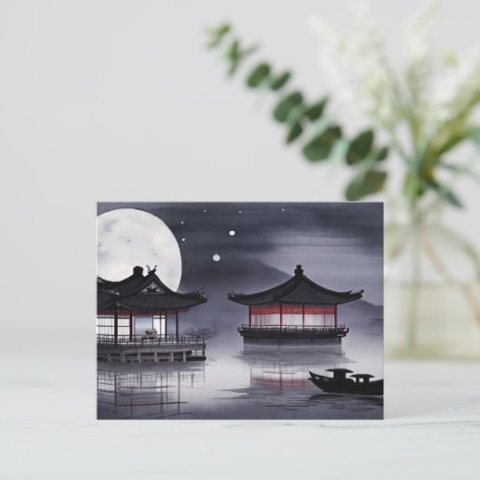 Full Moon Behind Pavilions Postkarte (Stehend Vorderseite)