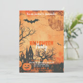 Full Moon Black Birds Halloween-Party Einladung (Stehend Vorderseite)