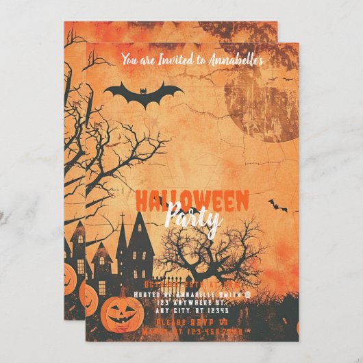 Full Moon Black Birds Halloween-Party Einladung (Vorne/Hinten)