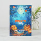 Full Moon Blue Jack-o' Lanterns Halloween-Party Einladung (Stehend Vorderseite)