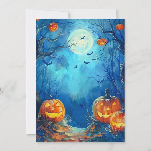 Full Moon Blue Jack-o' Lanterns Halloween-Party Einladung (Rückseite)