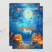 Full Moon Blue Jack-o' Lanterns Halloween-Party Einladung (Vorne/Hinten)