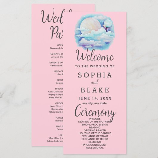 Full Moon Celestial Stars Pink Wedding Programm (Vorne/Hinten)