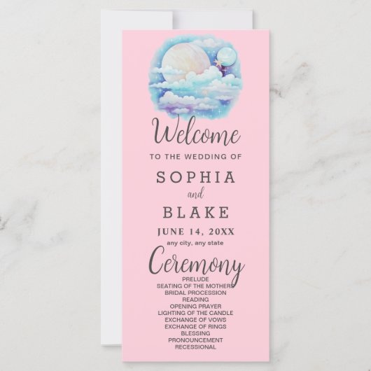 Full Moon Celestial Stars Pink Wedding Programm (Vorderseite)