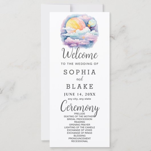 Full Moon Celestial Stars White Wedding Programm (Vorderseite)