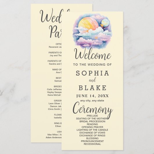 Full Moon Celestial Stars White Wedding Programm (Vorne/Hinten)