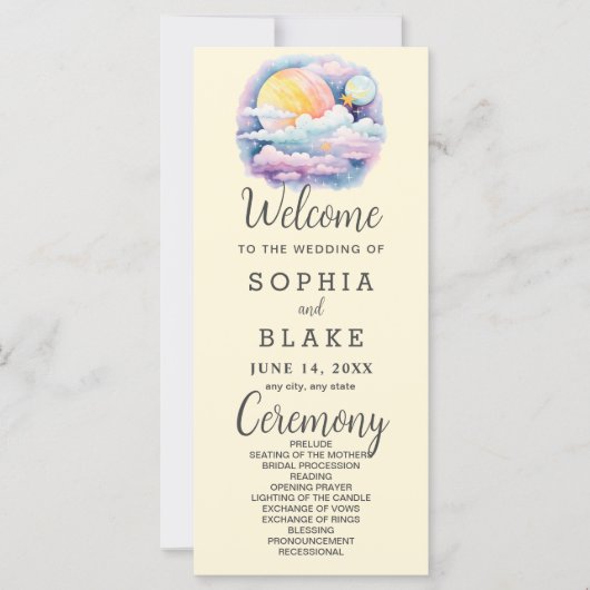 Full Moon Celestial Stars White Wedding Programm (Vorderseite)