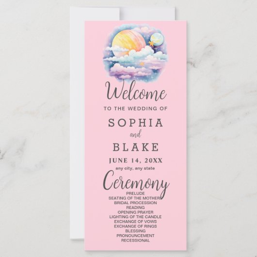 Full Moon Celestial Stars White Wedding Programm (Vorderseite)