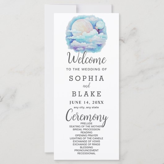 Full Moon Celestial Stars White Wedding Programm (Vorderseite)