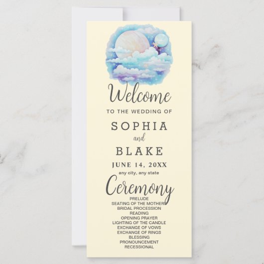 Full Moon Celestial Stars Yellow Wedding Program (Vorderseite)