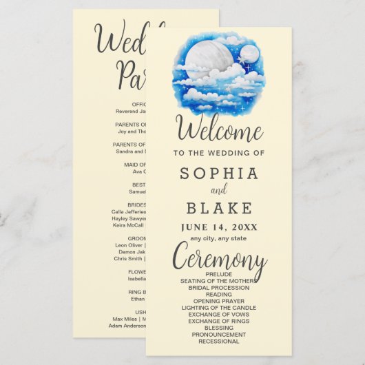 Full Moon Celestial Stars Yellow Wedding Program (Vorne/Hinten)