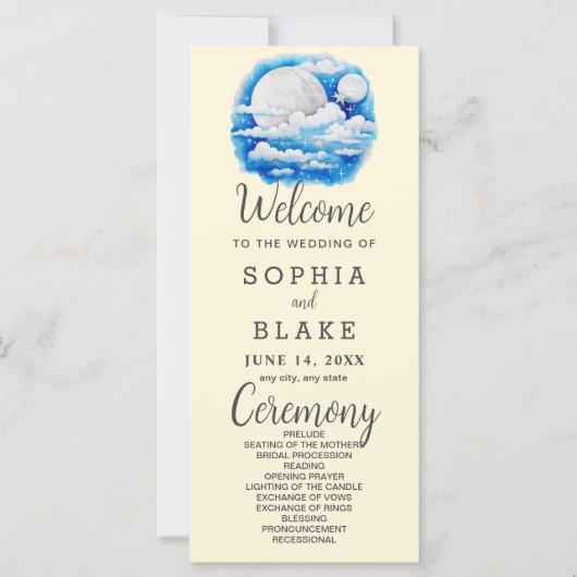Full Moon Celestial Stars Yellow Wedding Program (Vorderseite)