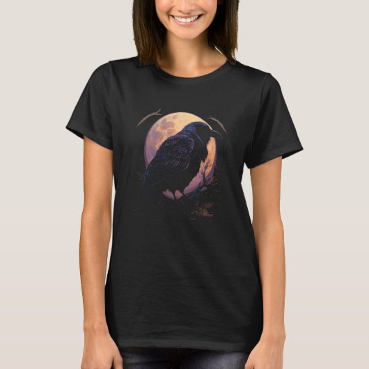Full Moon Crow Raven Flying Bird Halloween 1 T-Shirt (Vorderseite)