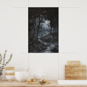 Full Moon Dark Forest with Fawn Deer Art Dark Poster (Küche)