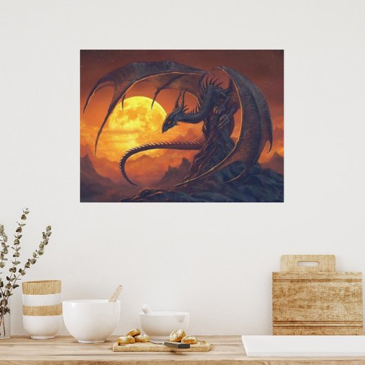 Full Moon Dragon Fantasy Poster (Küche)