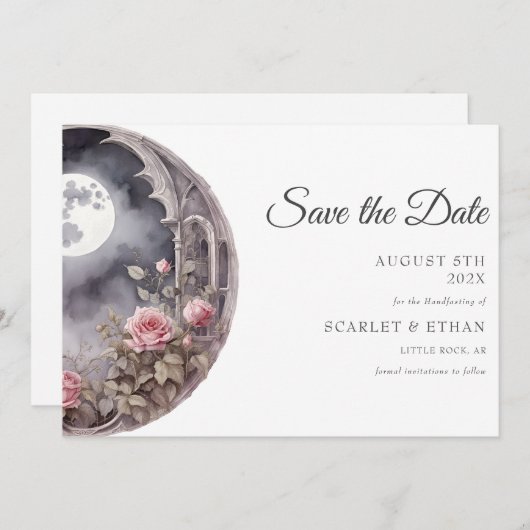 Full Moon Garden Door Pink Rose Boho Handfasting Save The Date (Vorne/Hinten)